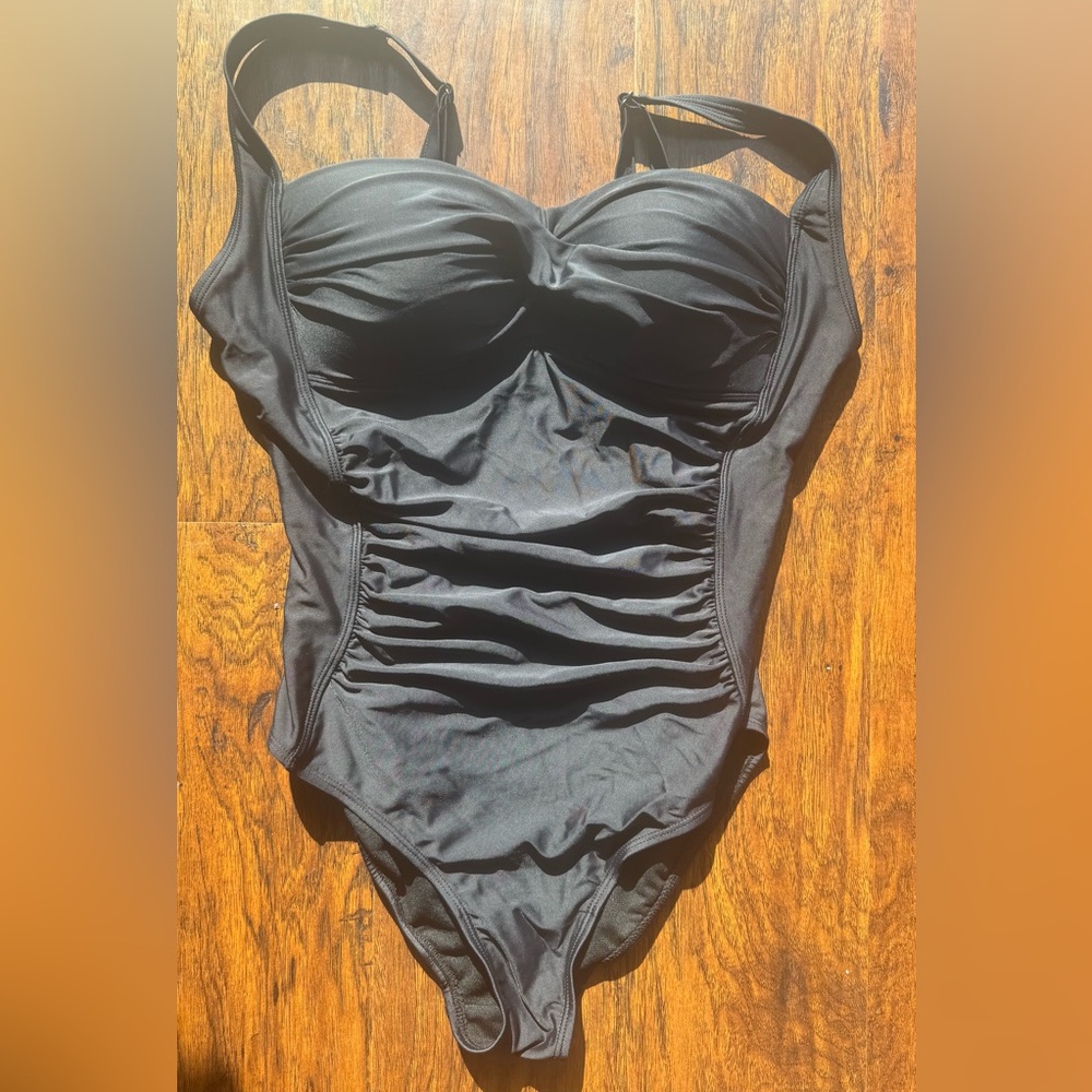 Nicole Miller Black Ruched One-Piece Swimsuit
